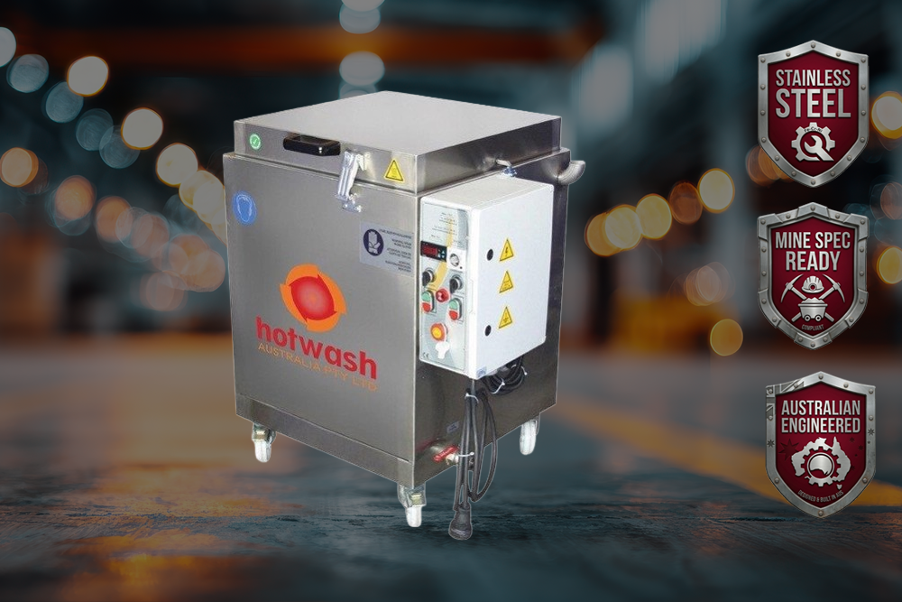 Compact grey parts washer with control panel