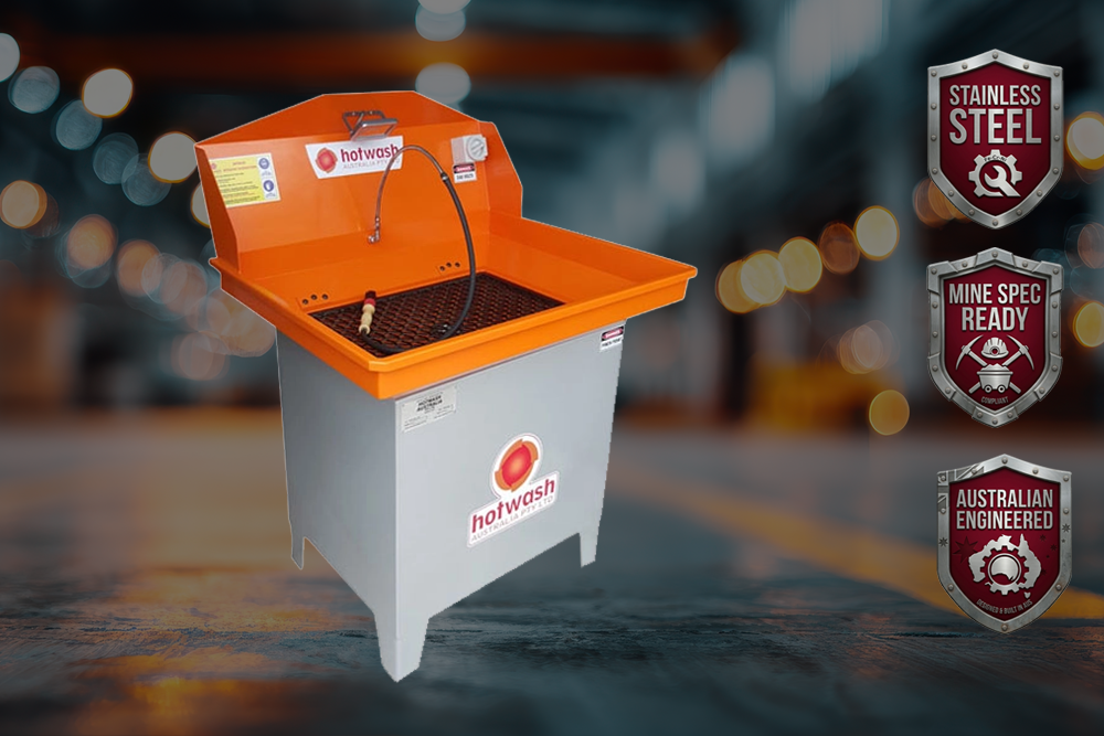 Orange lid manual parts washer cabinet view