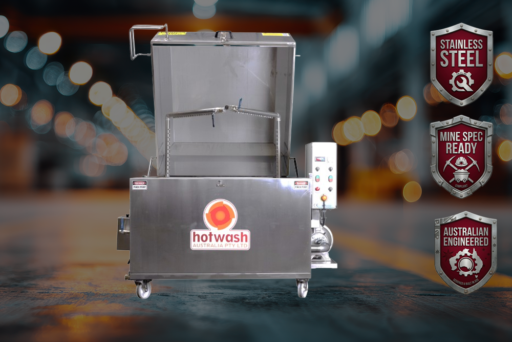 Large industrial parts washer cabinet with HotWash logo